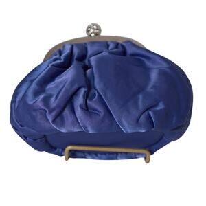 Princess Clutch Bag Satin w/ Jeweled Wrist Handle & Crossbody Chain Blue NWT